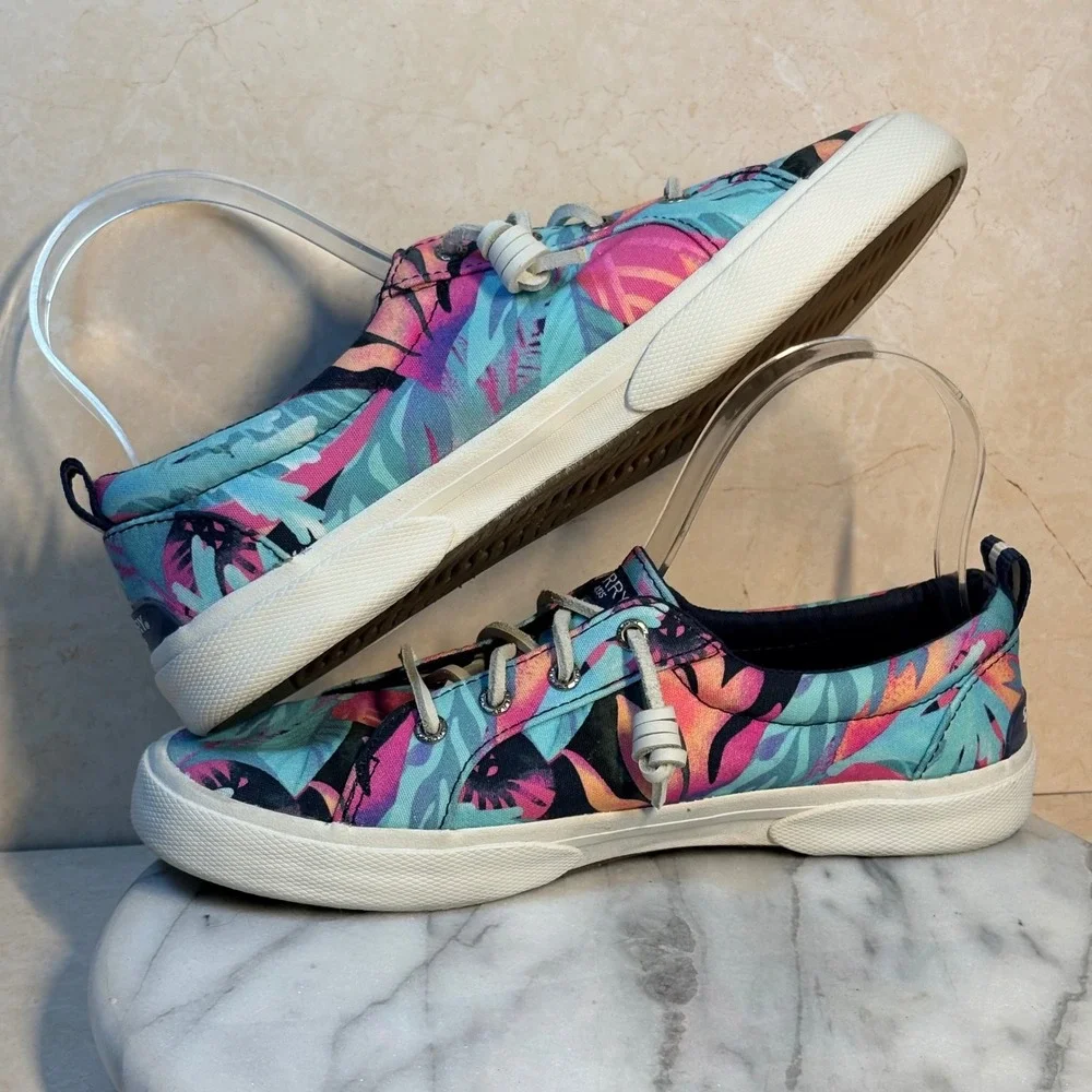 Sperry Crest Vibe Womens Tropical Floral Canvas Slip On Sneakers Preppy 7.5 Surf